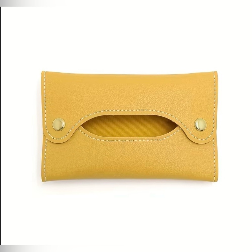Mustard Color - Compact Reusable Tissue Storage Case w/Snap Closure